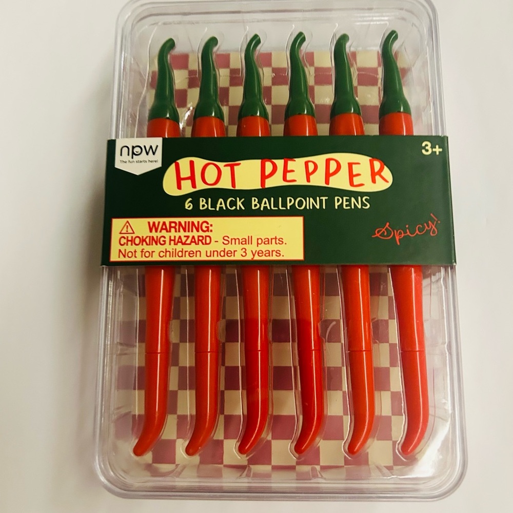 New Hot Pepper 6 Black Ballpoint Pens Chili Shape Red Green Tops NPW Brand